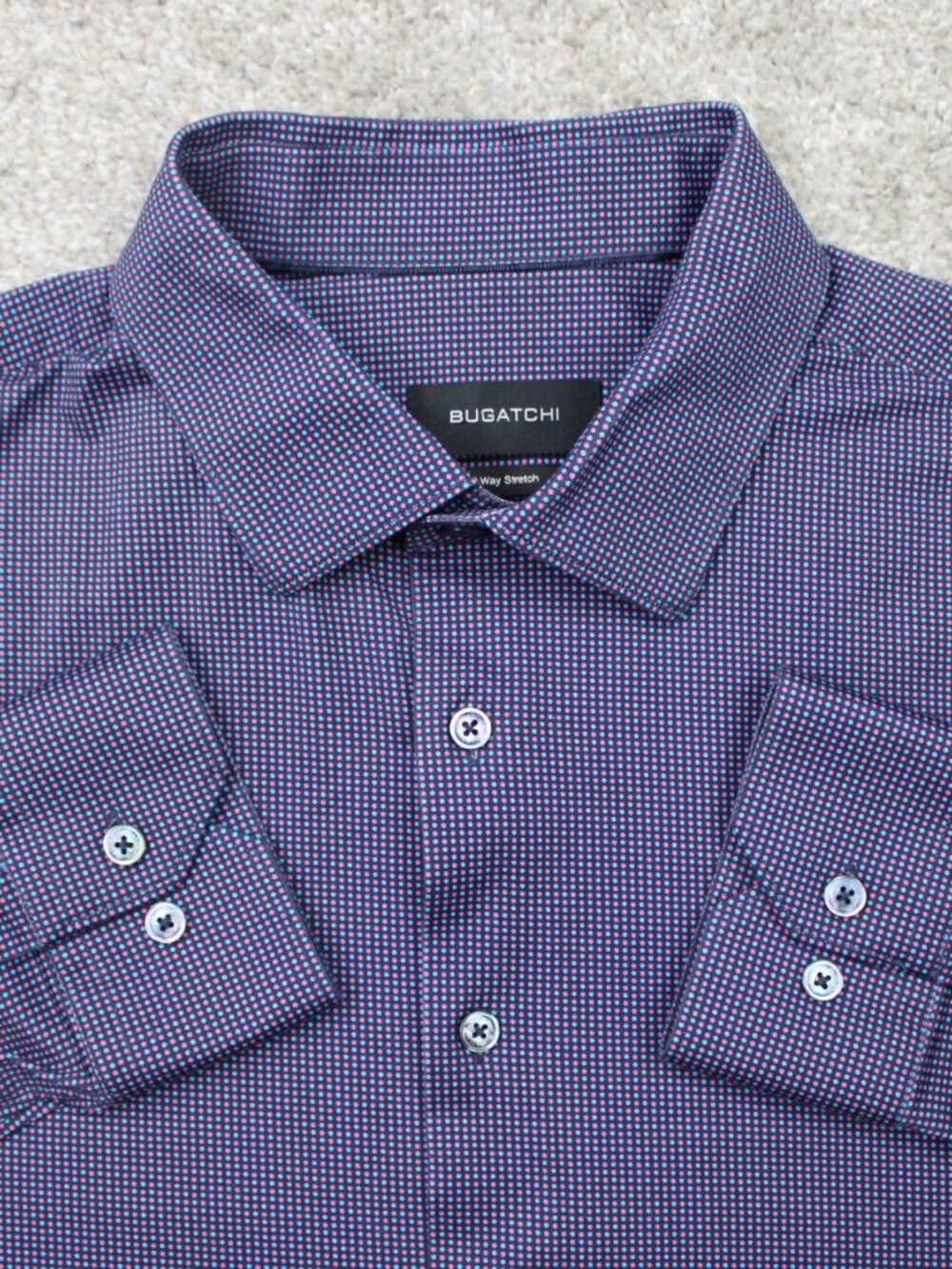 Bugatchi Shirt Mens XL Purple/Blue Geometric 8 Way Stretch Cotton Long Sleeve
